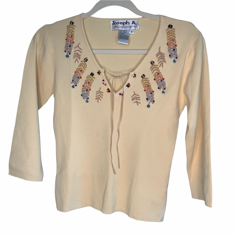 Joseph A. Sweater Pullover Tan Feather design M Southwestern